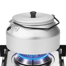 Camping kettle, outdoor cooking pot, with foodsafe handle, lightweight, gray