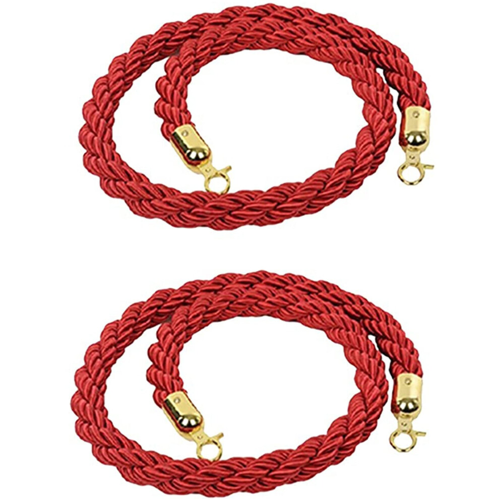 Rope Barrier, Crowd Control Rope, 2 Braided Hemp Ropes With Golden Hooks, 2.2M Red, For Queue Dividers 9365049963107