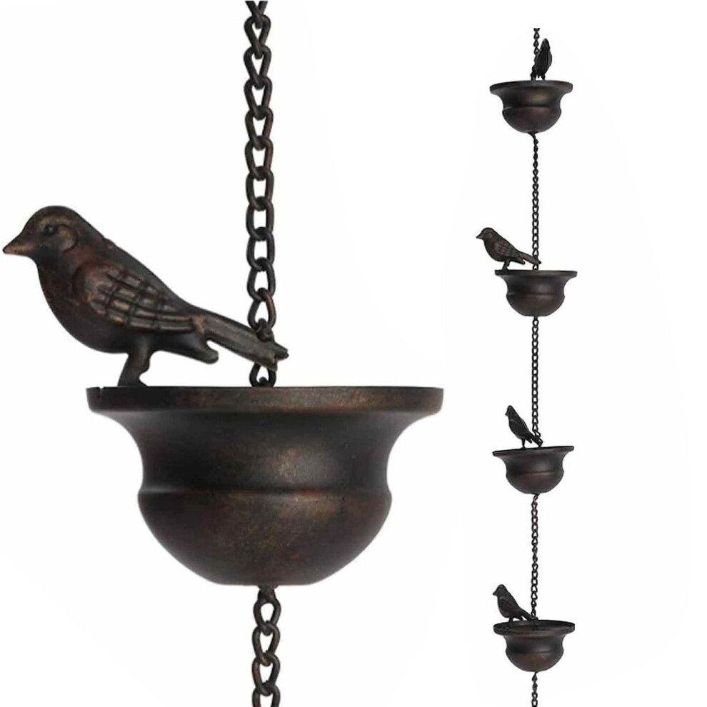 Outdoor Birds On Cups Metal Rain Chain Catcher For Gutter Downspouts Roof Decorations Metal Drainage Tool Rain Length 9365049960946