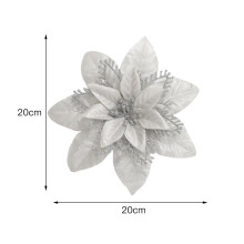 Poinsettias artificiels élégants à paillettes, décorations exquises pour sapin de Noël et mariages inoubliables, tissu rouge 20 x 20 cm