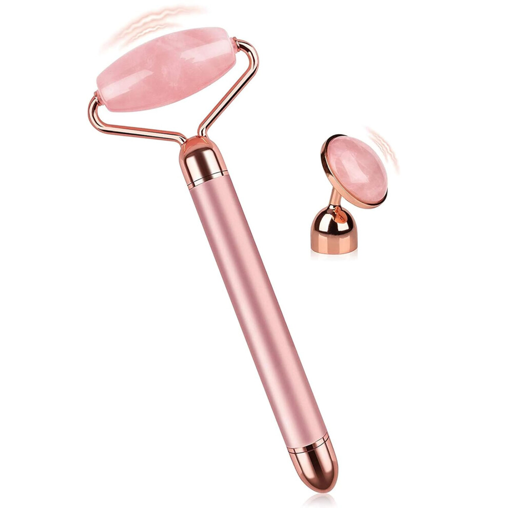 Natural Rose Quartz Facial Roller, Rose Quartz Jade Roller for Women, Facial Skincare Roller Massager to Improve Circulation