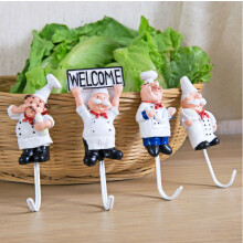 Crochets adhésifs à perforer pour la décoration de cuisine, patères en acier inoxydable avec figurine de chef français, cintres de styles