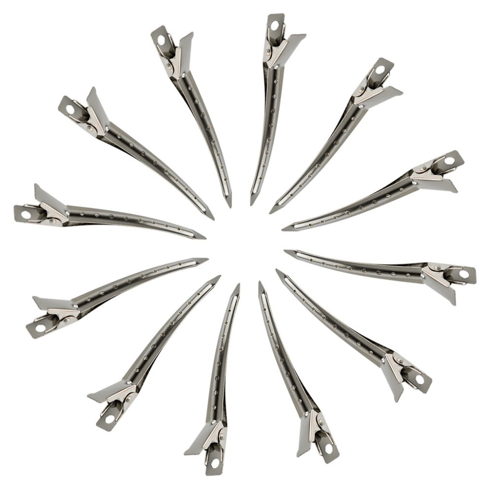 Unisex Professional Hair Styling Duck Billed Clips, Rustproof Metal Alligator Curl Clips With Holes For Salon And Home Use, Smooth Surface, 12 Pieces
