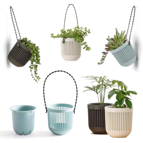 Drainage Hole Design, Minimalist Design Emphasizes Function and Form, Plastic Hanging Basket with Dual-Layer Structure, Self Watering Hanging Planters