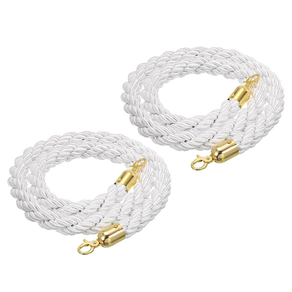 Hemp Rope, Queue Barrier For Crowd Control, Standing Rope, 2.5 M, White/Gold, Ideal For Cinemas And Parties. 9412369194336