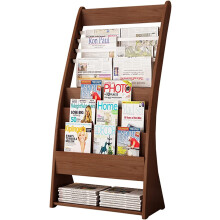 Freestanding wooden magazine rack, multifunctional, classified and layered, large storage capacity, extremely practical (red).