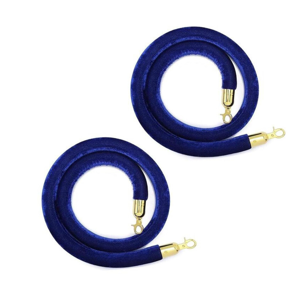 Blue Velvet Rope With Carabiner Hook, 2 Pack 150Cm Barrier Rope For Hotel, Theatre, Queues, Posts, Stand Included 9412369194664
