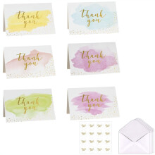 Thank You Cards Multipack of 12, 15 * 10cm with Envelopes, 6 Designs Blank Inside (Watercolor)