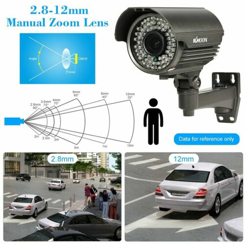 Système de vidéosurveillance domestique, caméra bullet avec objectif zoom manuel HD 1080p, LED infrarouges résistantes aux intempéries pour une 1