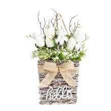 Fake Flower Potted Plant, Rattan Basket Decoration For Indoor Outdoor Use, Realistic Appearance Suitable For Various Occasions Including Weddings And