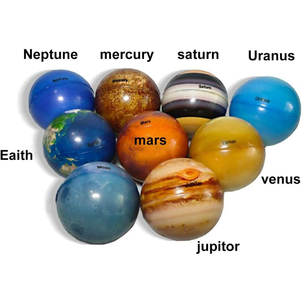 Stress Balls for Kids and Adults, Solar System Theme Anti Stress Planets Set with Durable PU Sponge Material, Soft Squeeze Balls for Anxiety Relief