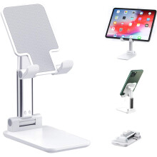 Adjustable Cell Phone Stand, Stable Anti Scratch Foldable Holder for Desk, Supports 3.5"-8" Phones and Up to 10.5" Tablets, with Charging Hole and