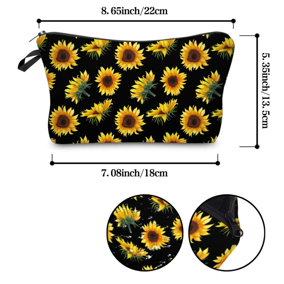 Cosmetic Bag for Women, Travel Cosmetic Bag Waterproof Makeup Pouch with 3D Printed Sunflower Design, Multifunctional Portable Organizer for Makeup