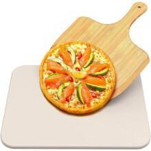 Pedra para pizza para forno e churrasqueira a gás, pedra de cordierita resistente a choques térmicos com pá de bambu para pizza, superfície de