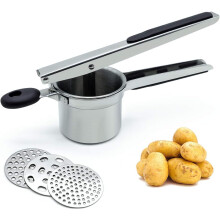 High-Quality Stainless Steel Material Potato Ricer, Kitchen Tool for Variety of Uses, Ergonomic Design with Non-Slip Silicone Handle, Interchangeable