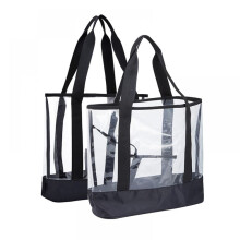 Bolso tote transparente premium con cremallera y compartimento exterior, diseño transparente, construcción robusta, material de PVC transparente,
