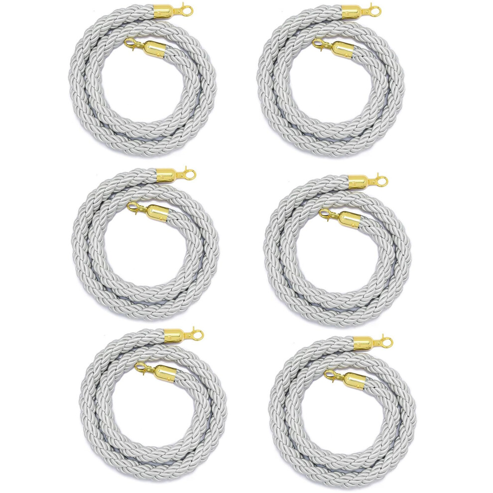 Rope Barriers, Queue Barrier Ropes, 6 Pieces, Golden Rung Rope, 1/1.5/2/2.5/3 M Rope, Crowd Control, 3M Silvery. 9426802335422