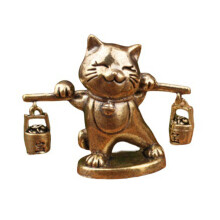 Handcrafted Retro Cats Sculpture Metal Wealth Symbol Office Desk