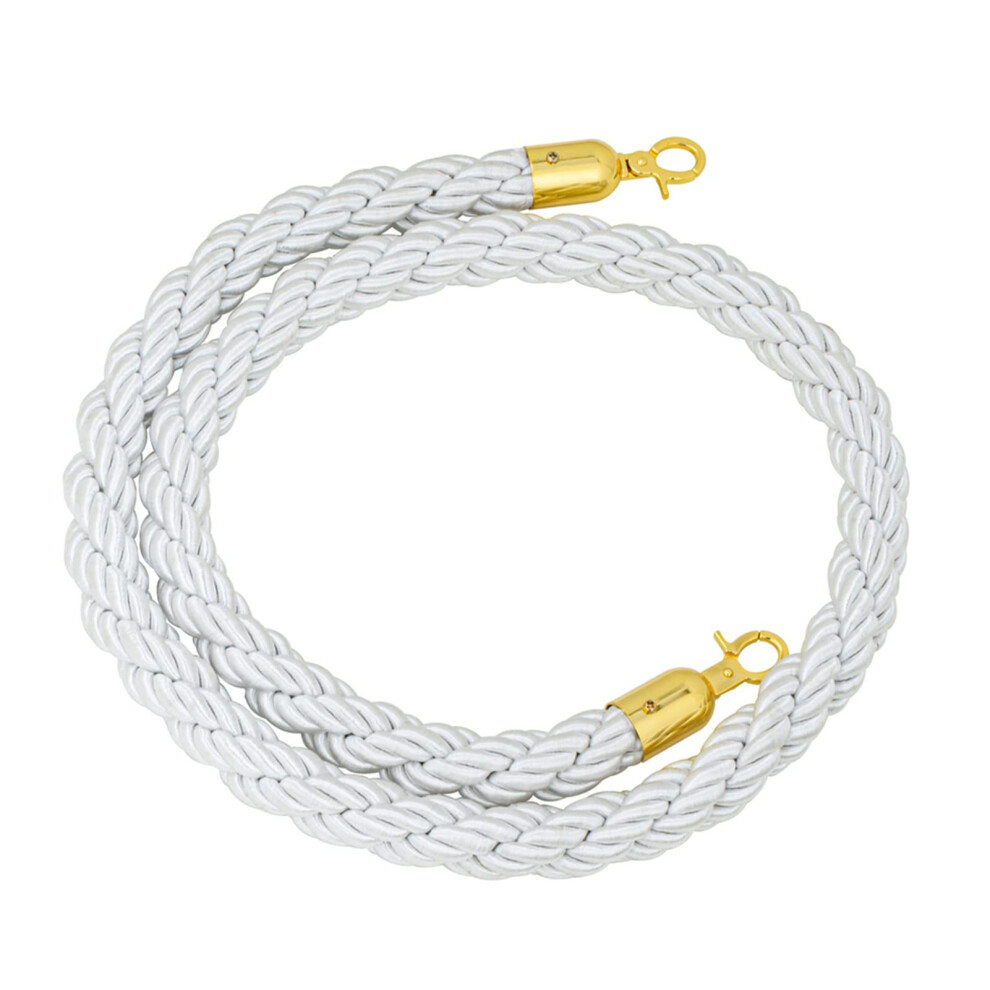 Braided Hemp Post Ropes, Crowd Control Barriers With Polished Gold Hooks, For Ball Posts, Cinemas, Parties (White, 4 Pieces) 9412369198242