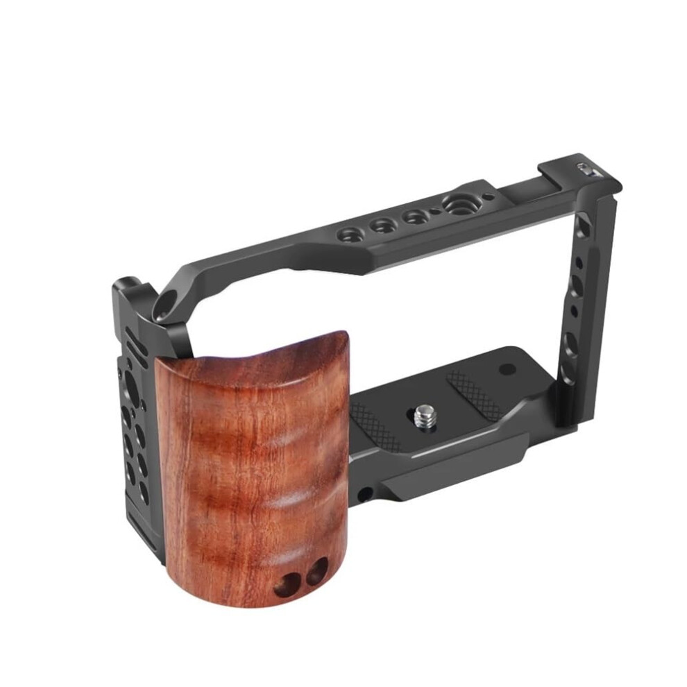 Camera Cage For Sony Zve10 Side Wooden Grip, Aluminum Handle, Vlogging Rig (B Cage Only) 9382693901002