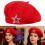 Five Point Star Decors Acrylic Fabric Beret Hat Winter-Black 3