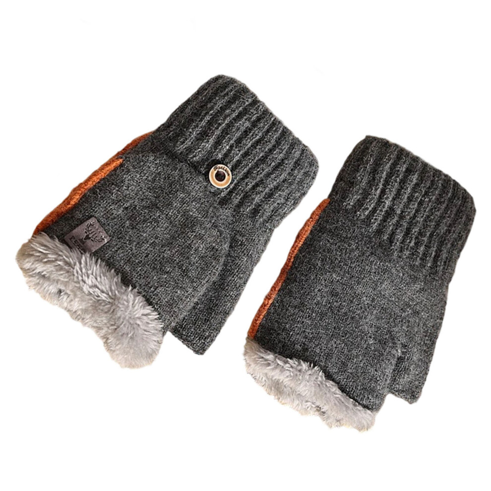 Dark/Grey Cold Weather Fingerless Gloves Plush Lined- Os