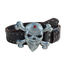 Soft PU Leather Skull Belt Retro Punk Style-Gunmetal rivets