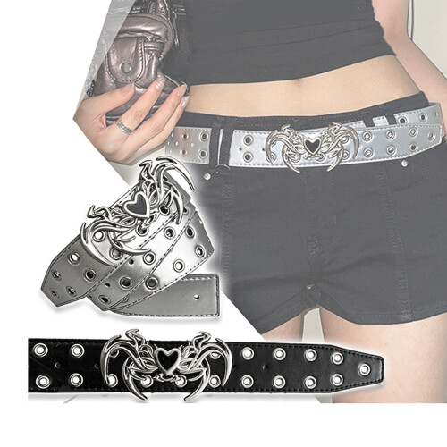 Ceinture à fermoir à épingle à Double rangée de Style Punk,-Noir 1