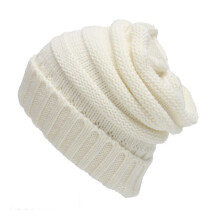 Weiche, warme Wintermütze für Damen, lässige Strickmütze,-Weiß