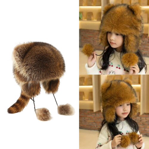 Furry Bear Hat with Earflap-primary color Large and Small 2