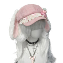 Stylish Octagonal Beret Hat With Strawberry and Long-Pink