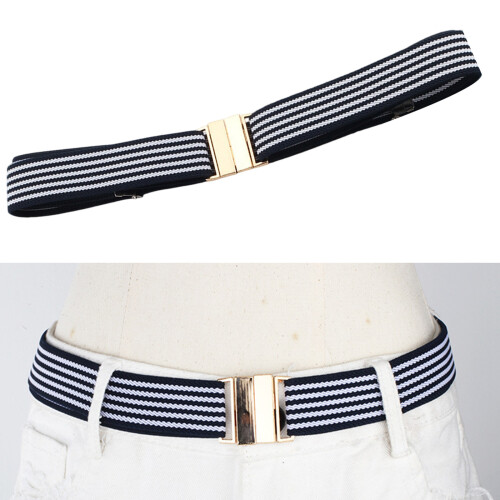 Stretchy Polyester Belt-Apricot brown and bl square buckle 2