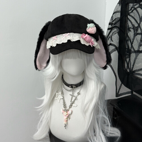 Stylish Octagonal Beret Hat With Strawberry and Long-Pink 2