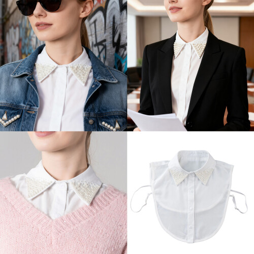 Stylish Detachable Collar with Artificial Pearls Design-White 2