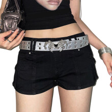 Edgy Double Row Pin Clasp Belt Punk Design Waistband-Silver