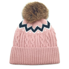 Color Block Pompoms Hat for Women Girl Student Soft-Pink M