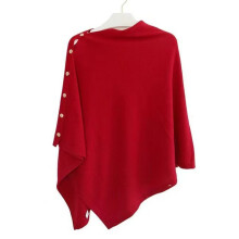 Diagonal Button Design Shawl Capes For Women Fashion Loose-Red