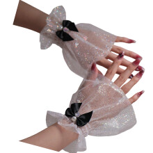 Elegant Lace Flared Wrist Cuffs Bowknot Design Nails-black bow