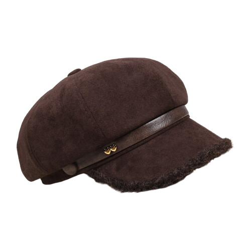 Fashionable Eight Sided Plush Hat Warm And Light-coffee M