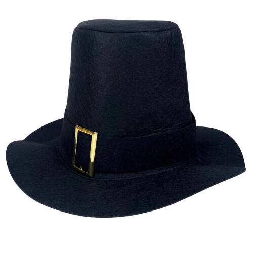 Comfortable Pilgrims Hat Warm Top Hat for-Black with gold b