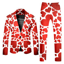 Men's Valentine's Day Suit With Heart Print, 2Piece Slim Fit Blazer And Trousers, White XL