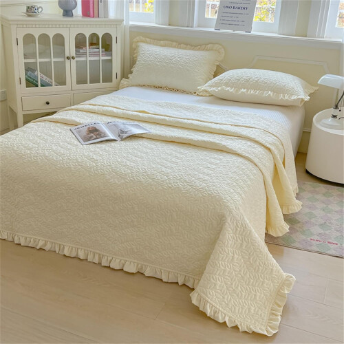 Solid Color Bed Throws Quilted Bedspreads With Ruffles, Lightweight Patchwork Quilt, Cotton Throw, Yellow 200x230 Cm 1