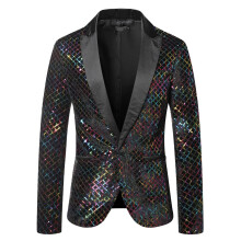 Glitter Jacket Men's Sequin Blazer Black Size L Metallic Iridescent Year's Eve Glitter Outfit