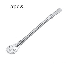 Multipurpose, Portable Yerba Mate Bombilla Food-Grade Stainless Steel Filter Straws, Reusable Eco-Friendly Design For Cocktails, Juices, Set Of 5