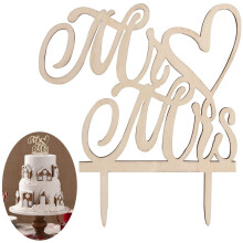 Decoração de bolo personalizada, topo de bolo de madeira Sr. e Sra. para celebrações de casamento.