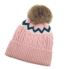 Unisex-Strickmütze, warme Mütze aus Acrylfaser mit-Pink M