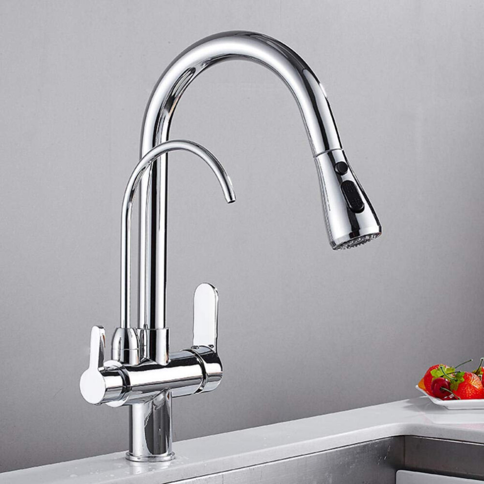 3In1 Kitchen Mixer Tap With Filtered Drinking Water Outlet, Sprayer Gooseneck, 360 Swivel Spout, Hot Cold Dual Mode, Undersink Filter Faucet. 9365049967716