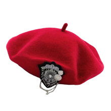 Béret classique en mélange de laine, chapeau rond en forme-Rouge