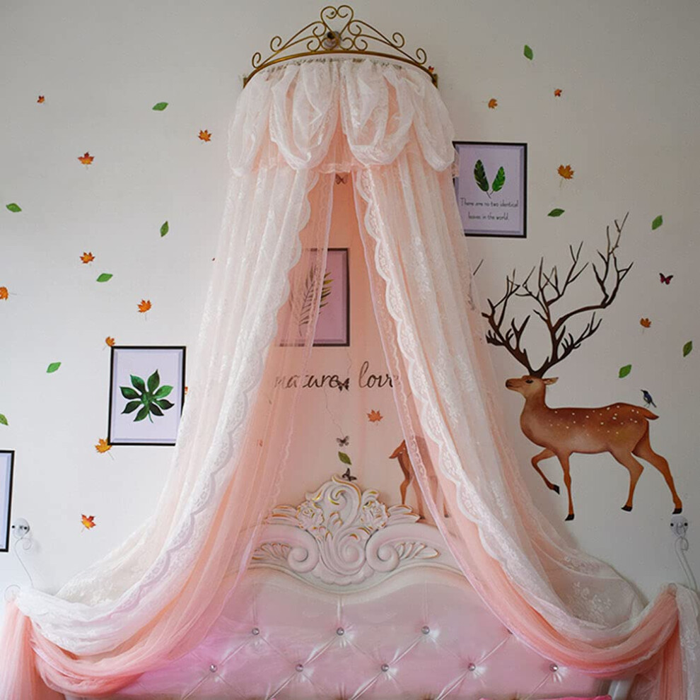 Crown Canopies For Single Bed, Double Layer Princess Dome Bed Curtain, Indoor Game Reading Tent, 1.5M*2M Bed Light/Pink