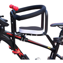 Children's bicycle seat, frontmounted child bike seat with foot pedals, fence and handle, safety child bike seat for road bike (Color: Black) Black